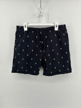 H&M Relaxed Fit Nautical Anchor Shorts Navy Blue White